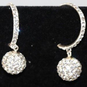 NEW White Austrian Crystal J-Hoop Drop Earrings in Sterling Silver